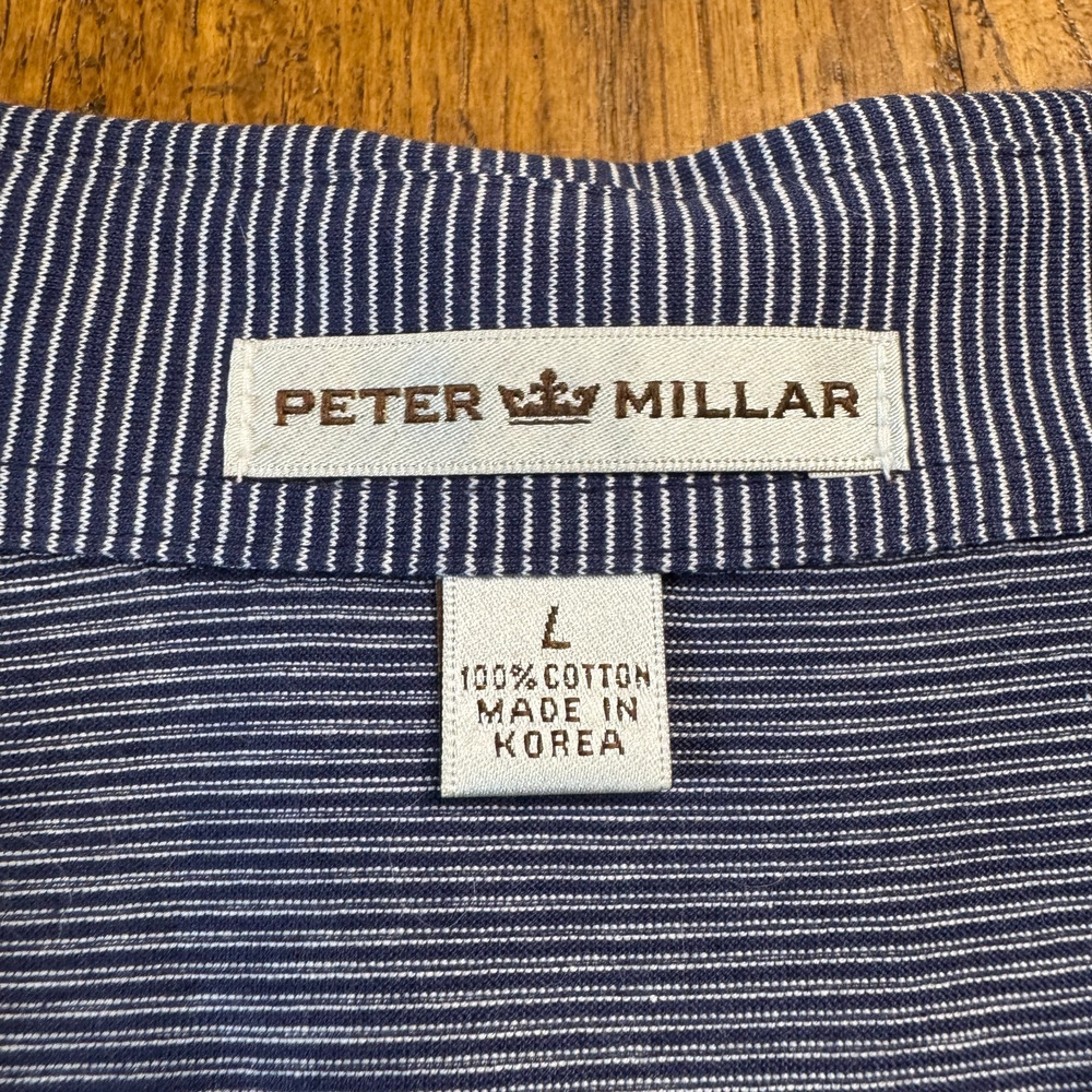 Peter Millar Scotty Cameron Circle T Golf Polo Shirt Mens Large Navy Blue Stripe - Picture 2 of 5